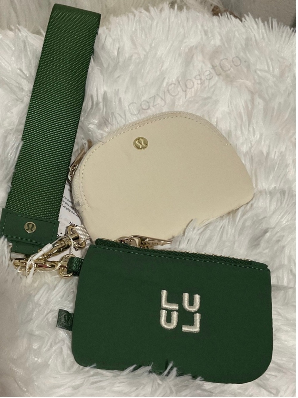 Lululemon Dual Pouch Wristlet *Stack-Color(Ivy Grove/Light Ivory/Gold Hardware)
